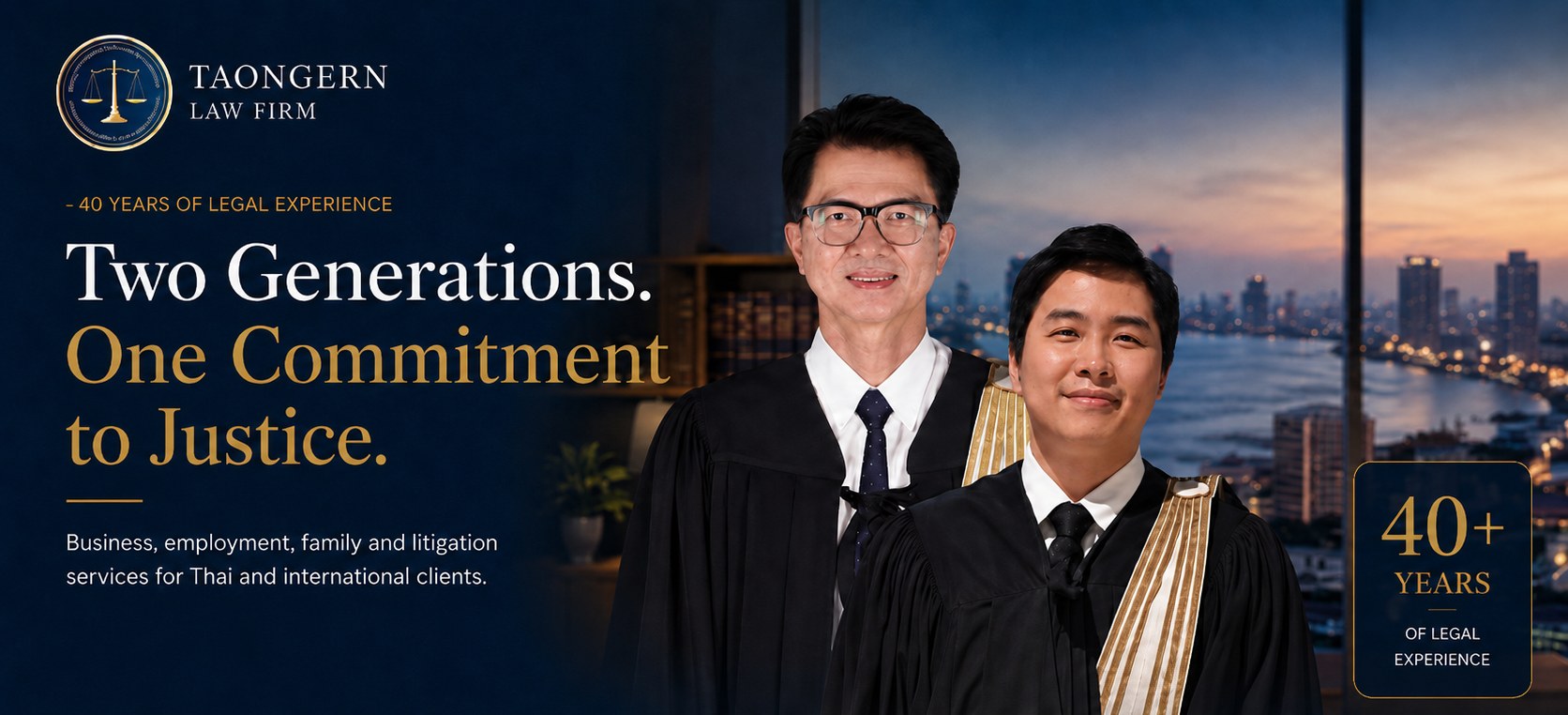 Taongern Law Firm — Two Generations. One Commitment to Justice. 40 years of legal experience.